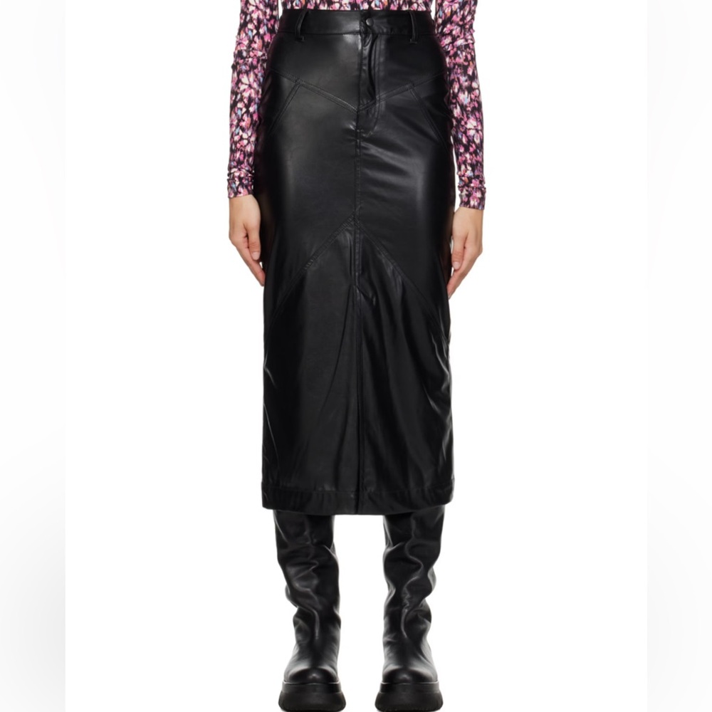 Isabel Marant Etoile Faux Leather Black Midi Skirt